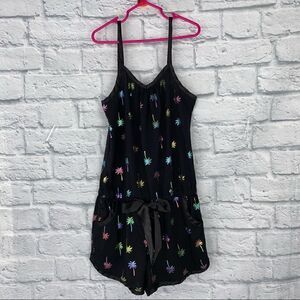 Justice tank top multicolored palm tree shorts romper w/satin bow sz 8 girls